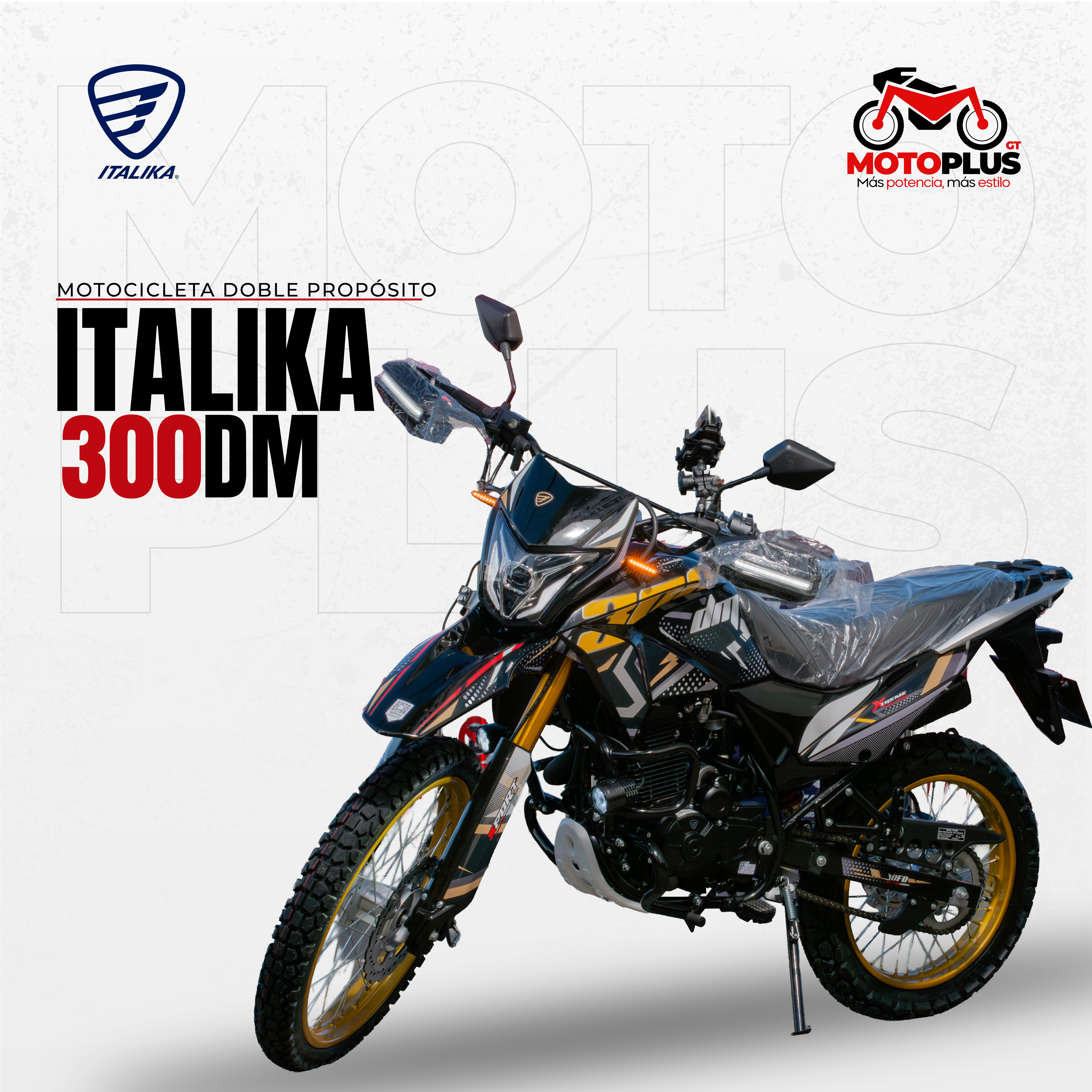 Moto Doble Proposito DM 300 Negra/Dorada